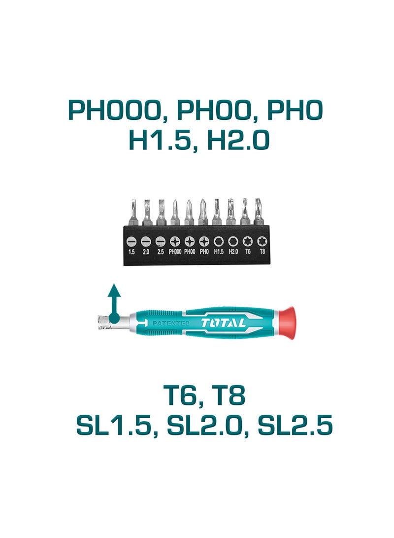 TOTAL 24 Piece Screwdriver and Bits Set with Magnetic Shank, Phillips, Slotted, Hex, Torx Bits, Precision Screwdriver - Image 4